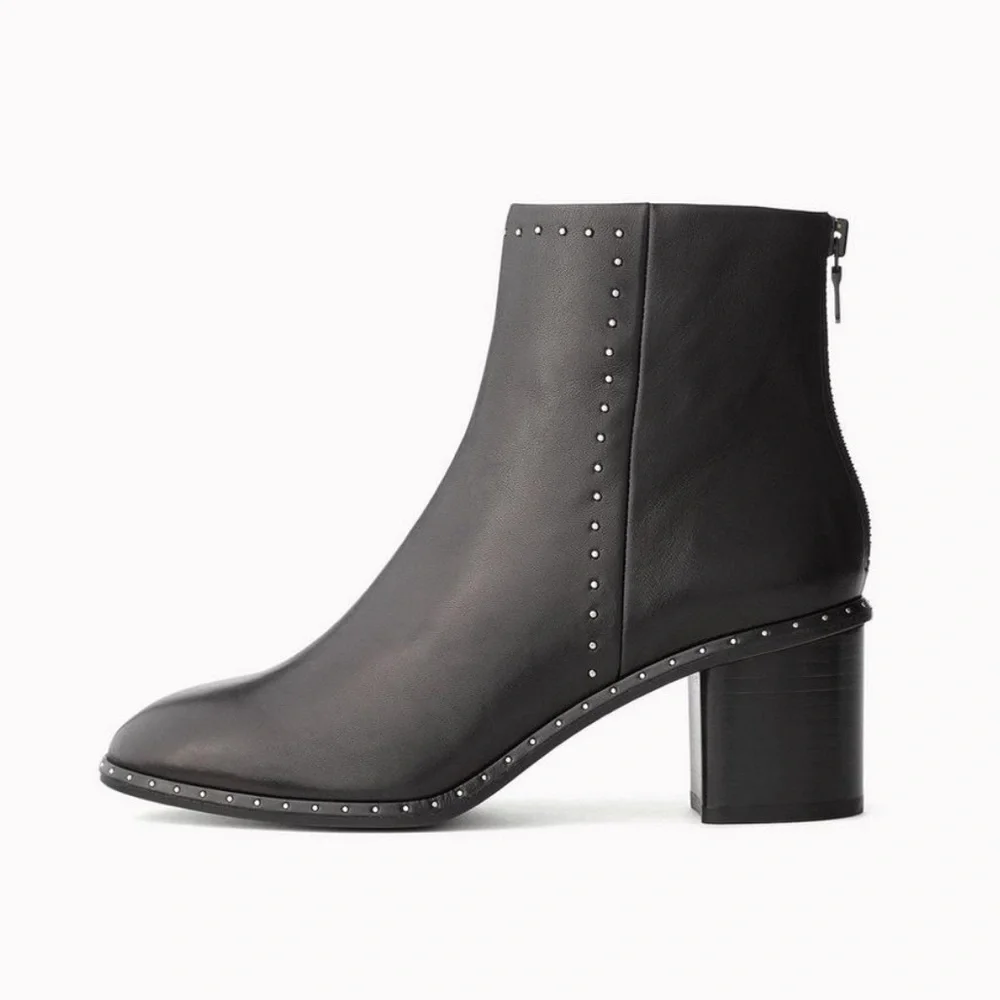 Rag & Bone Willow Studded Black Leather Ankle Boot Size 40
